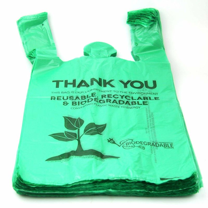 40 % Biobased Biodegradable Plastic Shopping Bags Green Color 16 / 18 Mic