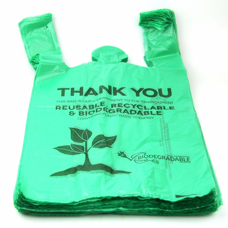 40 Biobased Biodegradable Plastic Shopping Bags Green Color 16 / 18 Mic